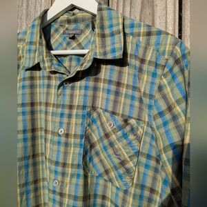 Toad&Co Ventilair Medium Blue & Green Plaid SS Shirt Organic Cotton/Poly Men's